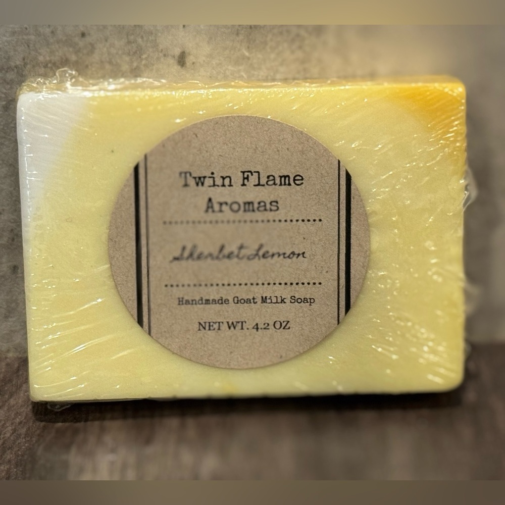 Goat Milk Soap! - Sherbet Lemon. 
Made with Shea butter, Jojoba oil, and Honey.